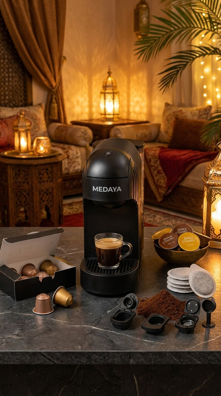 MEDAYA Machine à Capsules Universelle – Nespresso & Dolce Gusto | ماكينة كبسولات MEDAYA متعددة التوافق