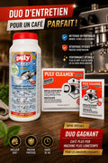 Duo Entretien Puly Caff – Détartrant & Nettoyant Machine à Café | منظف ومزيل ترسبات ماكينة القهوة Puly Caff
