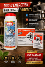 Duo Entretien Puly Caff – Détartrant & Nettoyant Machine à Café | منظف ومزيل ترسبات ماكينة القهوة Puly Caff