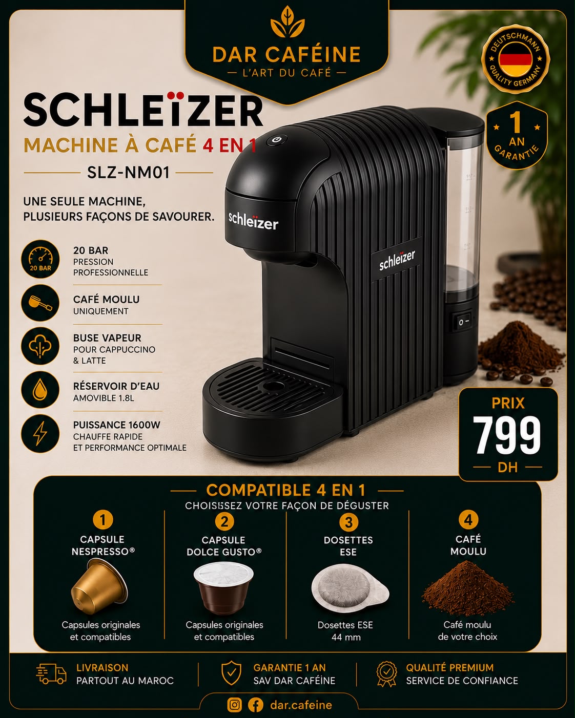 MEDAYA Machine à Capsules Universelle – Nespresso & Dolce Gusto | ماكينة كبسولات MEDAYA متعددة التوافق
